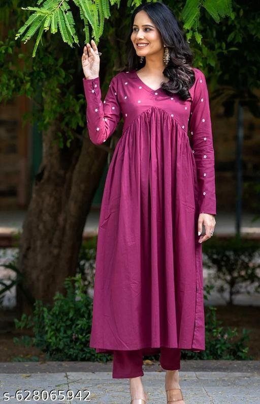 Phalsa Wine V neck Full Sleeves Kurta and Pant Co-ord set - Image 4