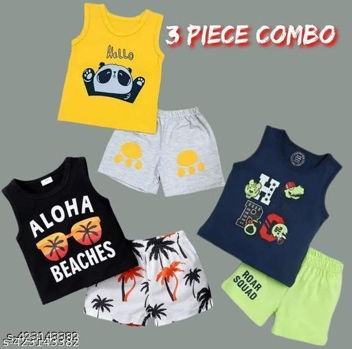 Boys/Giirls Hosiery Cotton Clothing Set (Pack Of 3)