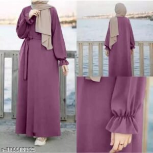 New Simple Elastic Fit Sleeves Daily Wear Abaya Burqa WITH BELT  (Without Dupatta).