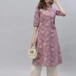 Womens Rayon gold printed A-line Kurtis