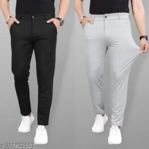 Men Solid Slim Fit Formal Trousers | Stretchable Office Wear Pants | Casual Daily Wear Pants ( pack of 2 )under 400