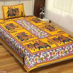 Jaipuri Printed Cotton Single Bedsheet With 1 Pillow Cover