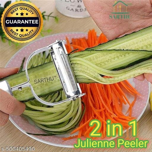 Stainless Steel 2-in-1 Julienne Vegetable Peeler | Multi-Functional Fruit & Vegetable Shredder Slicer | Double Planing Cutter for Potato, Cucumber, Carrot & Melon Grater (Silver)