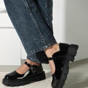 Latest trendy Smart Casual Buckle Detailed Black Loafers for Women & Girls | Women's Mary Jane Thick Sole Shoes