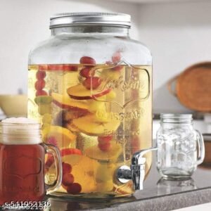 Italian Premium Glass Dispenser with Tap and Steel Lid | Cold Beverage Dispenser for Beerr, Water, Cocktails, and More | ( 5LTR Glass JAR with LID)