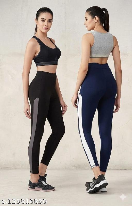 Women's Pack of 2 Black Solid Tights |Activewear|Yogawear|Gymwear|Sportswear|Active Bottomwear