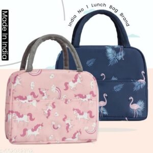 CROSSLINE Insulated Lunch Bag Tiffin Bag   Reusable Lunch   Box for Office Work School Picnic Double Deck Leakproof Cooler Tote Bag Freezable Lunch Bag (Printed Bags)