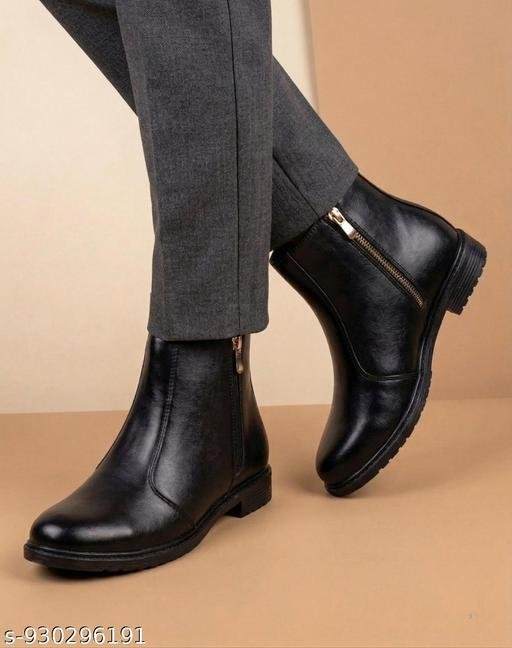 Men Stylish Black Synthetic Leather Chelsea Boots with Side Zipper Casual Formal Ankle Shoes - Image 4
