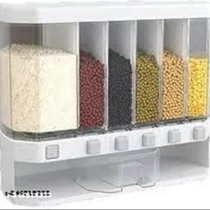 Kitchen Container Set Wall Mounted -Cereal Food Dispenser For Kitchen 6 Grid Dry Food Dispenser Space Saving Food Storage Containers for Cereal, Rice, Nuts, Candy, Coffee Bean, Snack
