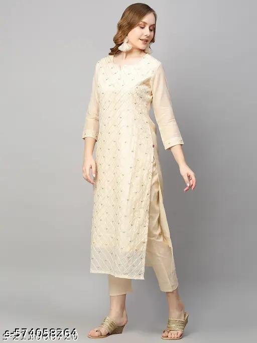 Trendly Women Beige Embroidered Kurta With Pant & Dupatta Set - Image 4