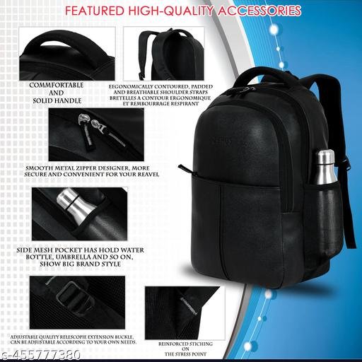 Size: M (15-30L) Trendy Boys School Bag Black PU Leather Bagpack For Women 15.6" Laptop Backpacks For Men Office College & Travel - Image 4