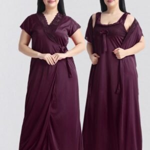 NIGHTWEAR FANCY TWO PIECE SATIN SILKY STYLISH NIGHTY WITH ROBE FOR WOMEN /GIRLS STYLISH AND TRENDY NIGHT DRESS FOR WOMEN
