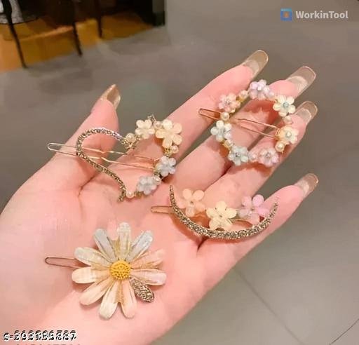 Korean 4pc Fancy Bling lady girls women kids hair accessories pearl resin acrylic hair clips rhinestone bobby pins hair slides women hairpins - Image 5