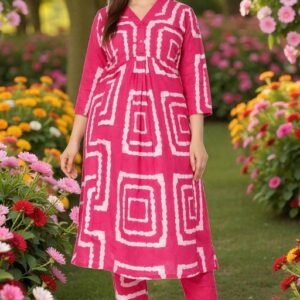 Women Printed Pleated Kurta with Palazzos