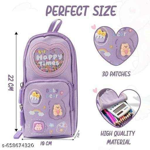 Kawaii Purple Stationery Combo Set for Girls | Kawaii Pencil Case Pouch with Zipper & Push Pull Eraser with Refills | Back to School Supplies Gift for Kids (Purple) - Image 5
