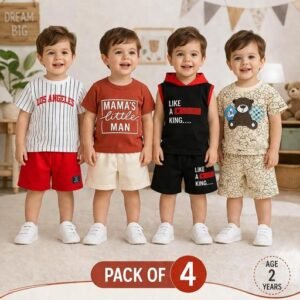 Designer Kids Boys Clothing Combo Pack | T-Shirt & Shorts Set (Pack of 4)