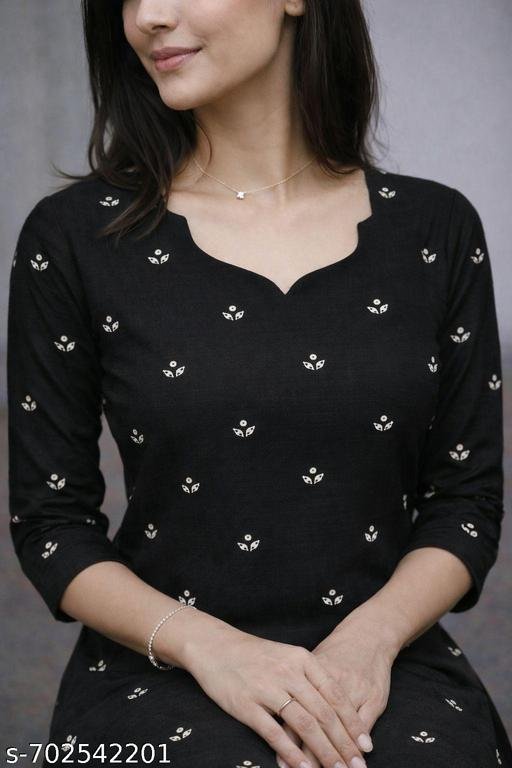Elegant Black Cotton Kurti Women