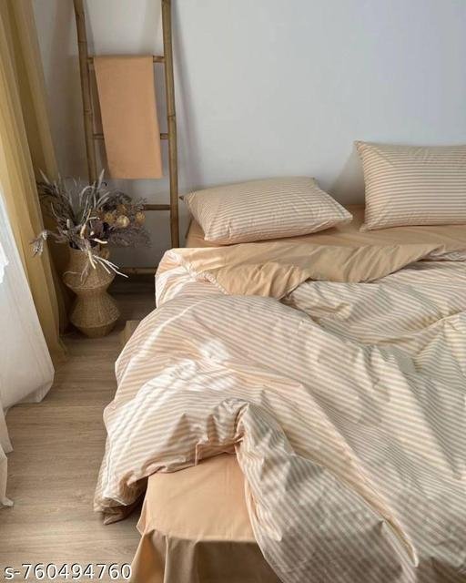 Striped Duvet Cover Double Bed Premium Cotton-Quilt/Comforter Zipper Cover- 91 X 101 Inches(Beige)(Beige),Double,300 TC - Image 4
