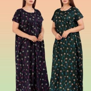 Premium Cotton Nighty for Women – Ultra Soft, Breathable Maxi Nightgown (Pack of 2) – Comfy Sleepwear for Night & Lounge | Free Size