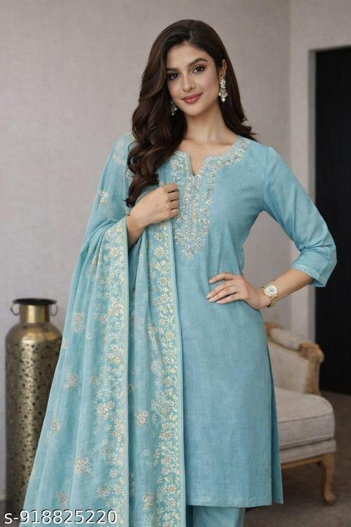 Fancy Rayon Slub kurta Set With dupatta