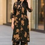 New Trending Black Floral Printed Kurta Pant Set for Women | Stylish Designer Co-Ord Set | Casual Party Wear Ethnic Outfit #saheli creation