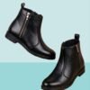 Men Stylish Black Synthetic Leather Chelsea Boots with Side Zipper Casual Formal Ankle Shoes