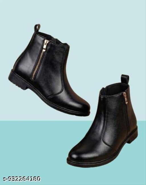 Men Stylish Black Synthetic Leather Chelsea Boots with Side Zipper Casual Formal Ankle Shoes