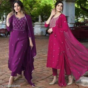 Exclusive Delight Multi Color Embroidered Kurta with Pant and Dupatta Pack Of 2