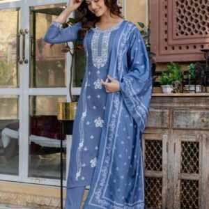 Fancy Reyon Slub Kurta Set With Dupatta |anarkali suit women | kurti set with dupatta | kurti pant set with dupatta | cotton kurta set with dupatta | patiala suit readymade | Women Embroidery Bollywood Style Kurta and Pant set with Dupatta