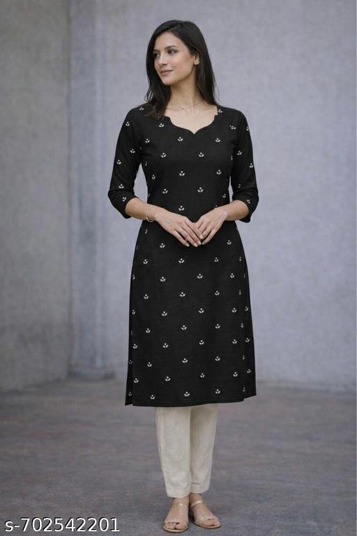 Elegant Black Cotton Kurti Women - Image 3