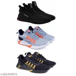 Pennon Sport Shoe LaceUp Lightweight Multicolour Running Shoes For Men Pack Of 3