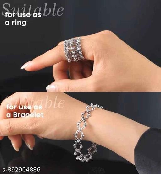 Silver Studded Supple Convertible Bracelet & Ring (RING Kada) - Image 5
