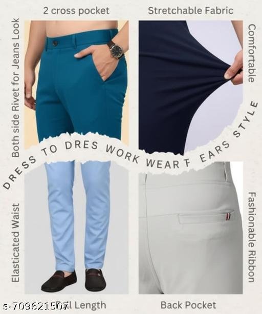Men Solid Slim Fit Formal Trousers | Stretchable Office Wear Pants | Casual Daily Wear Pants ( pack of 2 )under 400 - Image 4