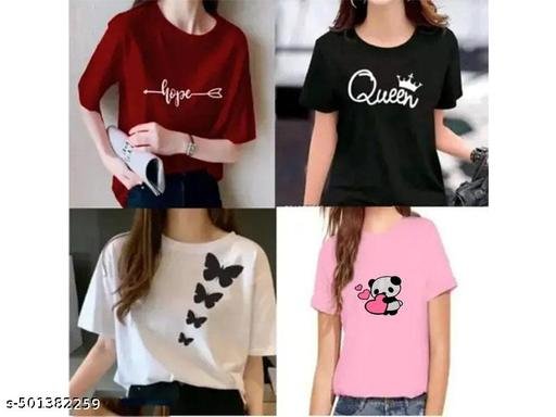UTKARSH Women's Stylish Graphic Print 100% Cotton T-Shirt- Regular Fit, Round Neck, Half Sleeve For Girls & Women (Pack of 4)