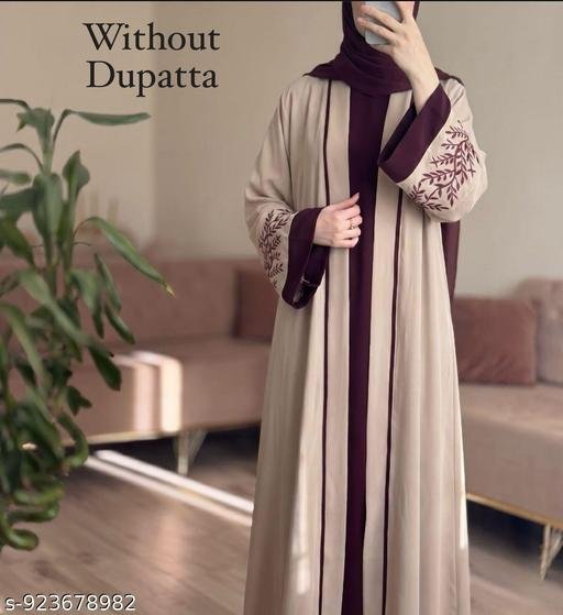WITHOUT DUPATTA BEIGE latest abaya trending abaya college Turkish wear beautiful flower fancy sleeve work designer burkha sleeve Dubai design abaya Saudi latest design new arrival trending graceful comfy party wear quality burqa naqab abaya