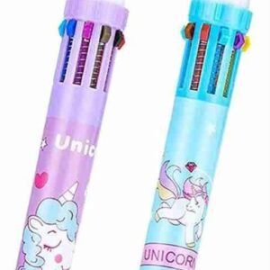 10-in-1 Multicolor Ball Pen pack of 2  10 Colors Cute  Ballpoint Pen for Office School Supplies Students Prize Unicorn Children Gift