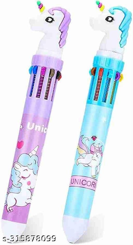 10-in-1 Multicolor Ball Pen pack of 2 10 Colors Cute Ballpoint Pen for Office School Supplies Students Prize Unicorn Children Gift