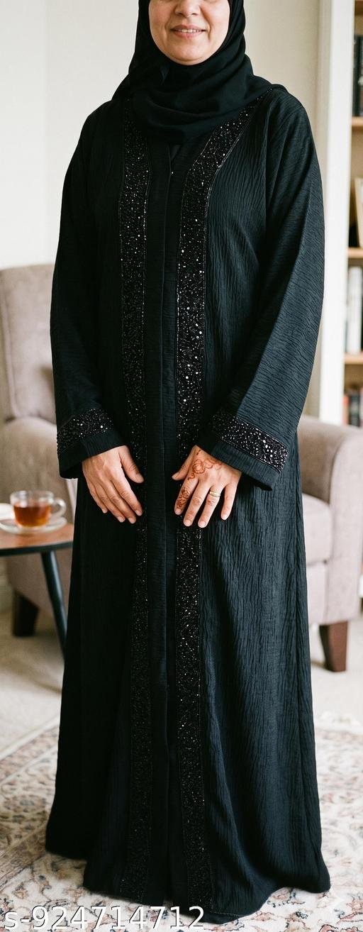 New Trendy Premium high quality zoom fabric and heavy black stone & beads Abaya Burqa with Straight Fit & Elegant Tassel Design