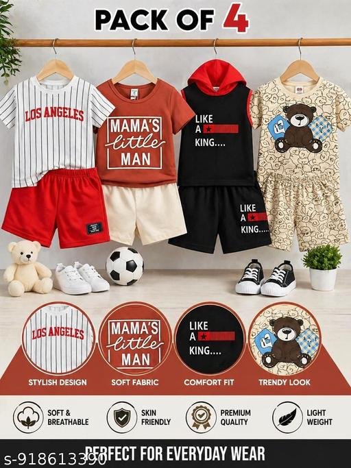 Designer Kids Boys Clothing Combo Pack | T-Shirt & Shorts Set (Pack of 4) - Image 4
