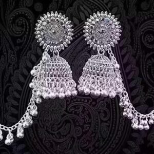 Bahubali Silver Jumka Earring Black  Oxidised Silver Jumka Earring, Traditional Bahubali oxidised jumki, earings, Jhumka earrings Silver, jumki earrings, Oxidised Silver Earrings For Women, jhumka combo sets, Stylish Ethnic Earrings (Bahubali Jhumka Earring Silver Earring, Set of 1)