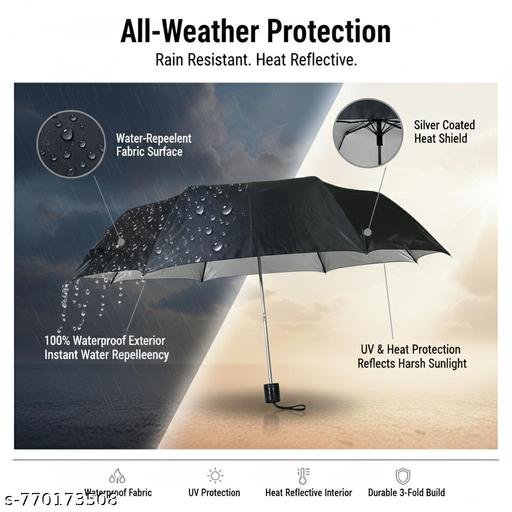Pack of 2 3 Fold Manual Umbrella for Men & Women | Windproof Waterproof Folding Rain Umbrella | UV Protection Sun & Rain Travel Compact Chhata. - Image 4