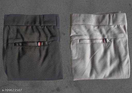 Men Solid Slim Fit Formal Trousers | Stretchable Office Wear Pants | Casual Daily Wear Pants ( pack of 2 )under 400 - Image 3