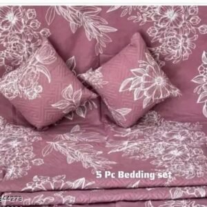 5pcs bedsheet set [1 king size bedsheet 2 quilted pillow covers with chain and two quilted cushion with filler ]