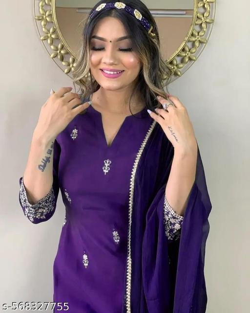 Women's Rayon Slub Embroidered Straight Kurta Pant with Dupatta