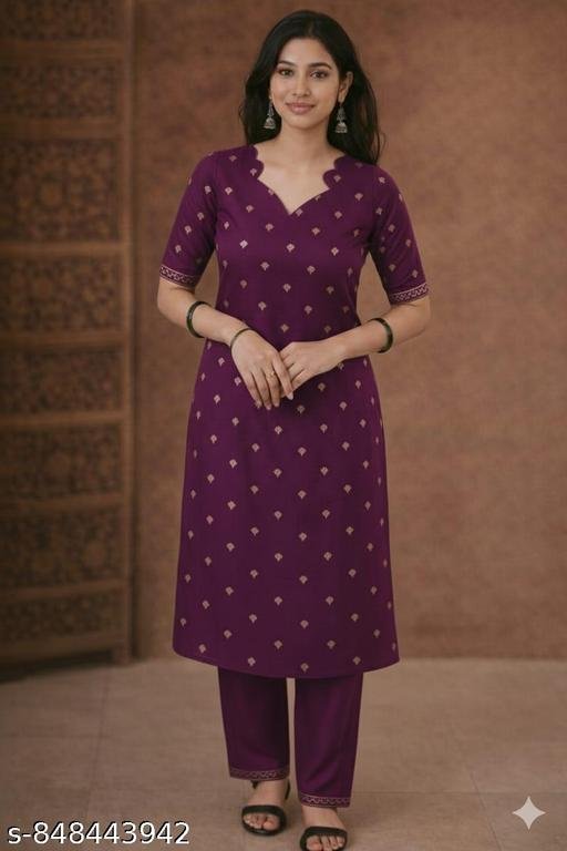 Elegant Purple Cotton Printed Kurti Women - Image 4