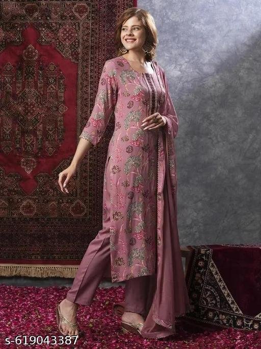 Vidusha Rayon Printed kurti Pant Dupatta Set For Women's - Image 5