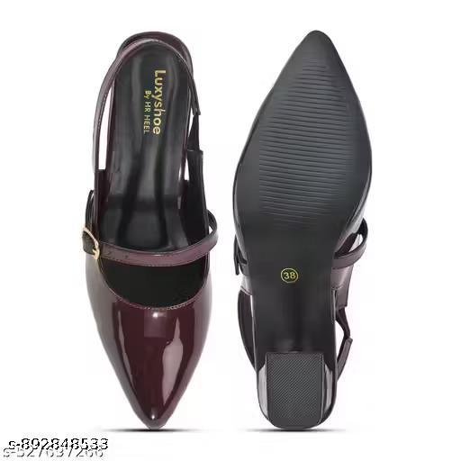 burgundy backless high heel pointed toe sandals new breathable chunky heel - Image 3
