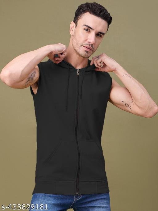 Sleeveless Hooded Fleece Jacket for Men