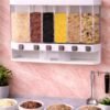Wall-Mounted Dry Food Dispenser 6-Grid Cereal Dispensers Kitchen Food Storage Container, Grain For Kitchen, Home, Plastic, Transparent