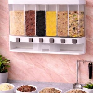 Wall-Mounted Dry Food Dispenser 6-Grid Cereal Dispensers Kitchen Food Storage Container, Grain For Kitchen, Home, Plastic, Transparent